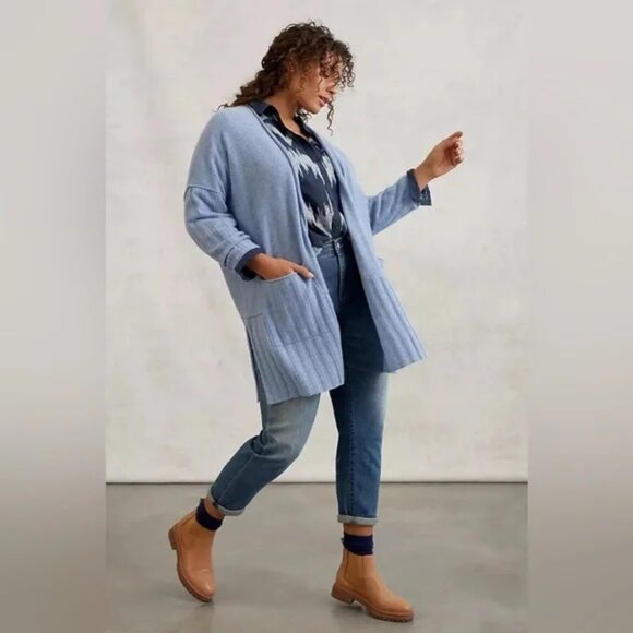 Anthropologie Pilcro Mafalda Blue Cashmere Open Front Cardigan Size S - Picture 2 of 11